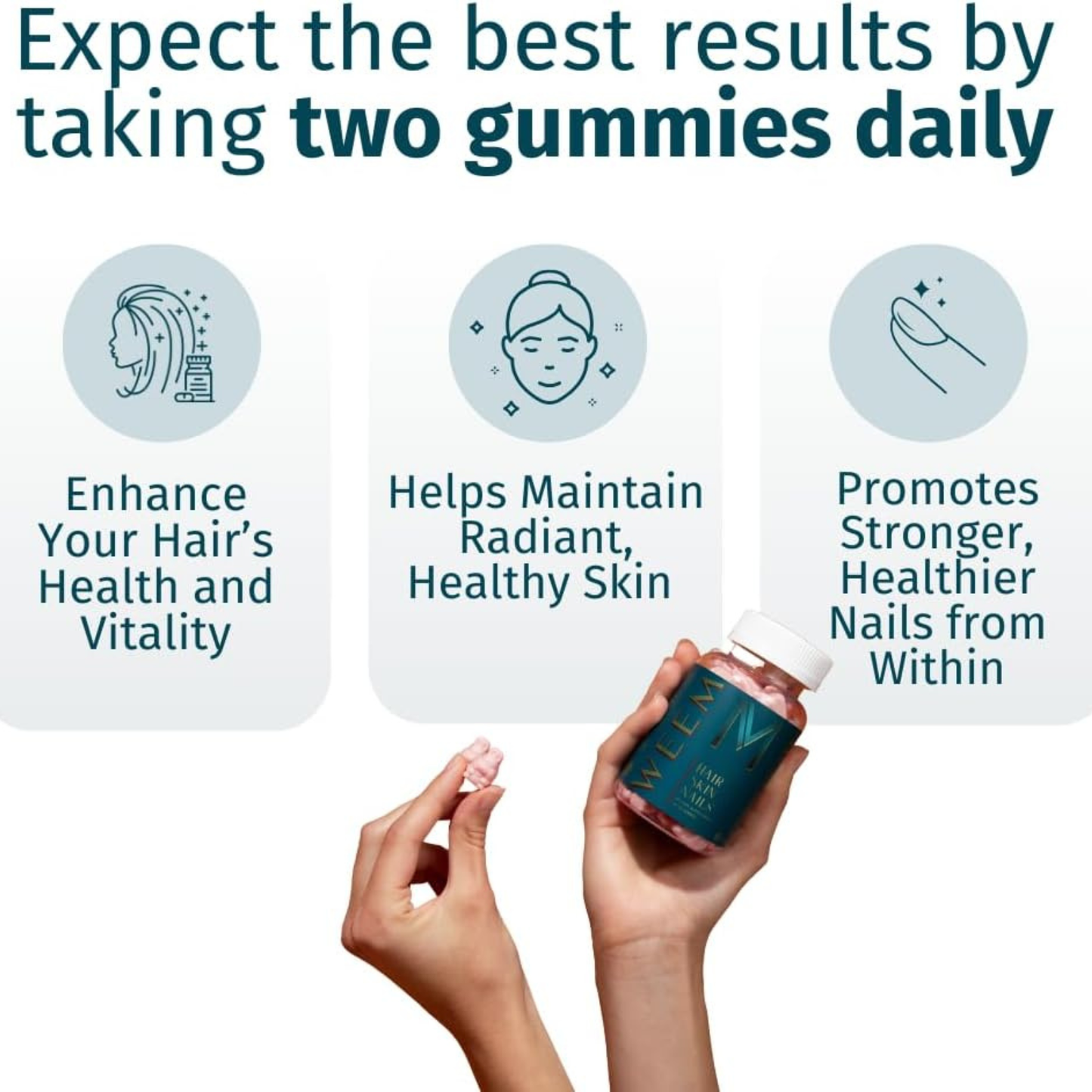 WEEM Hair Skin and Nails Gummies Extra Strength Supplement Pack of 3