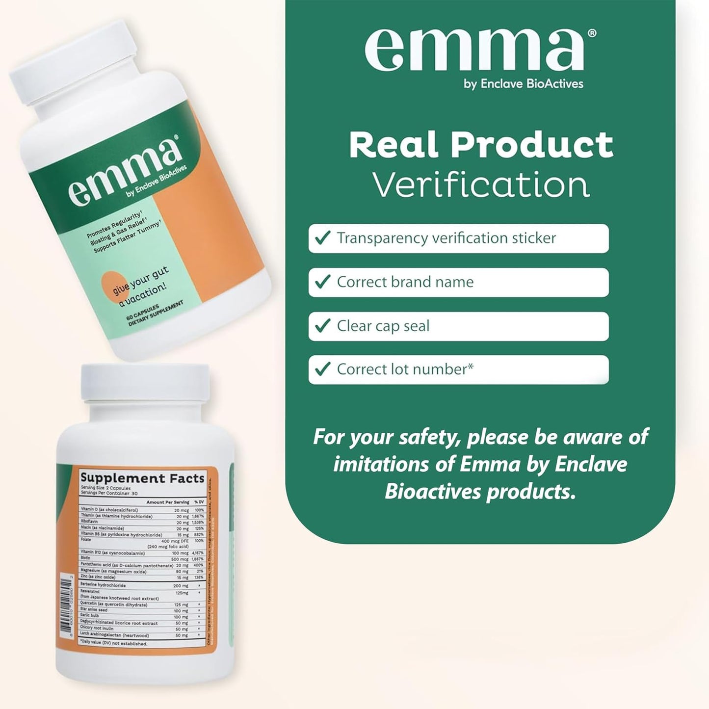 Emma Gut Health Supplement for Bloating & Gas Relief 60 Capsules