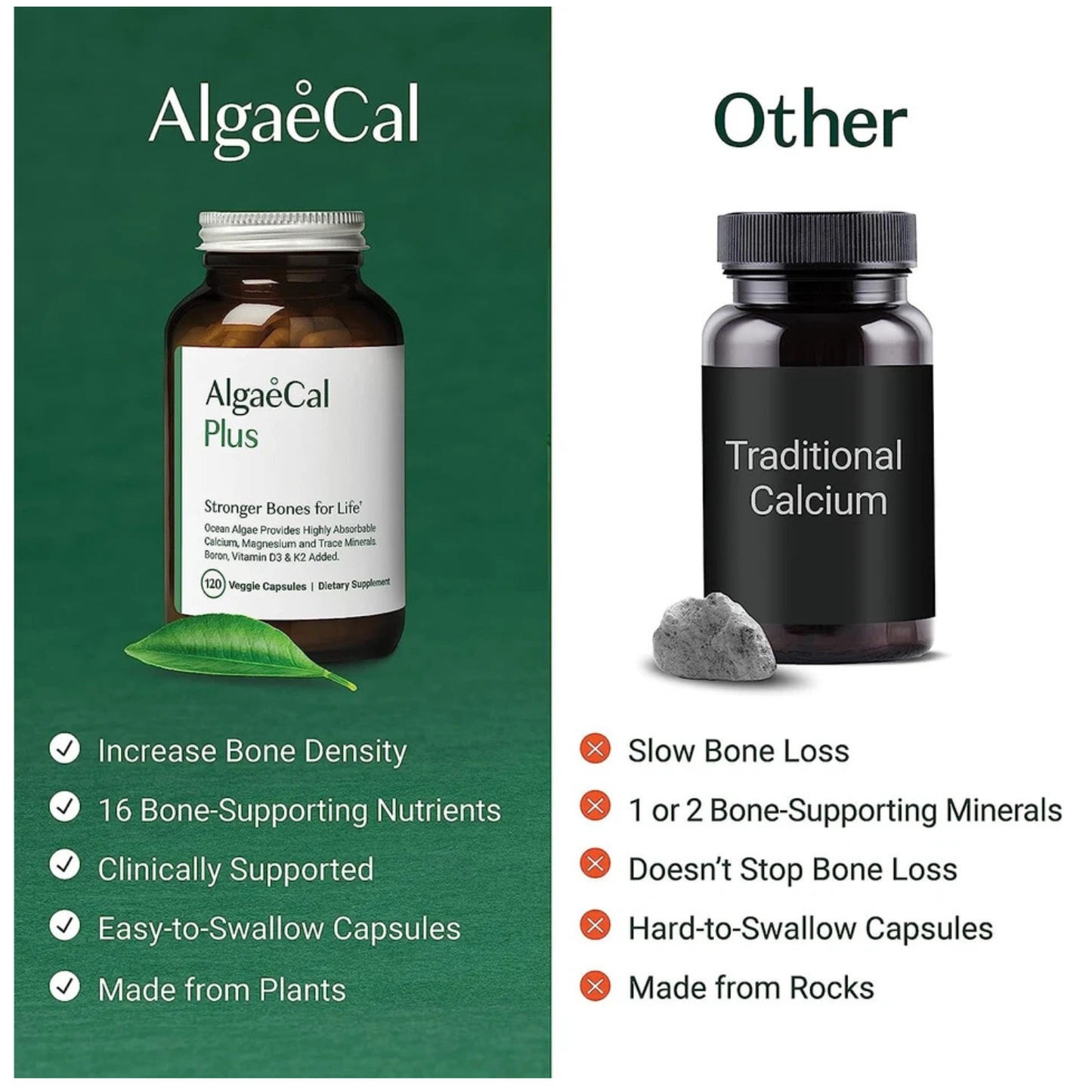 AlgaeCal Plus Increase Bone Density Supplement 120 Veggie Capsules